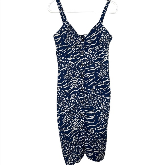 Tanya Taylor | Antonia Button Front Midi Dress Navy White 6 - Picture 5 of 8